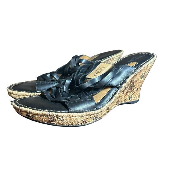 Born Drillers Turbie Black Woven Leather Wedge Sandals Size 9 Comfort Platform - Picture 7 of 13